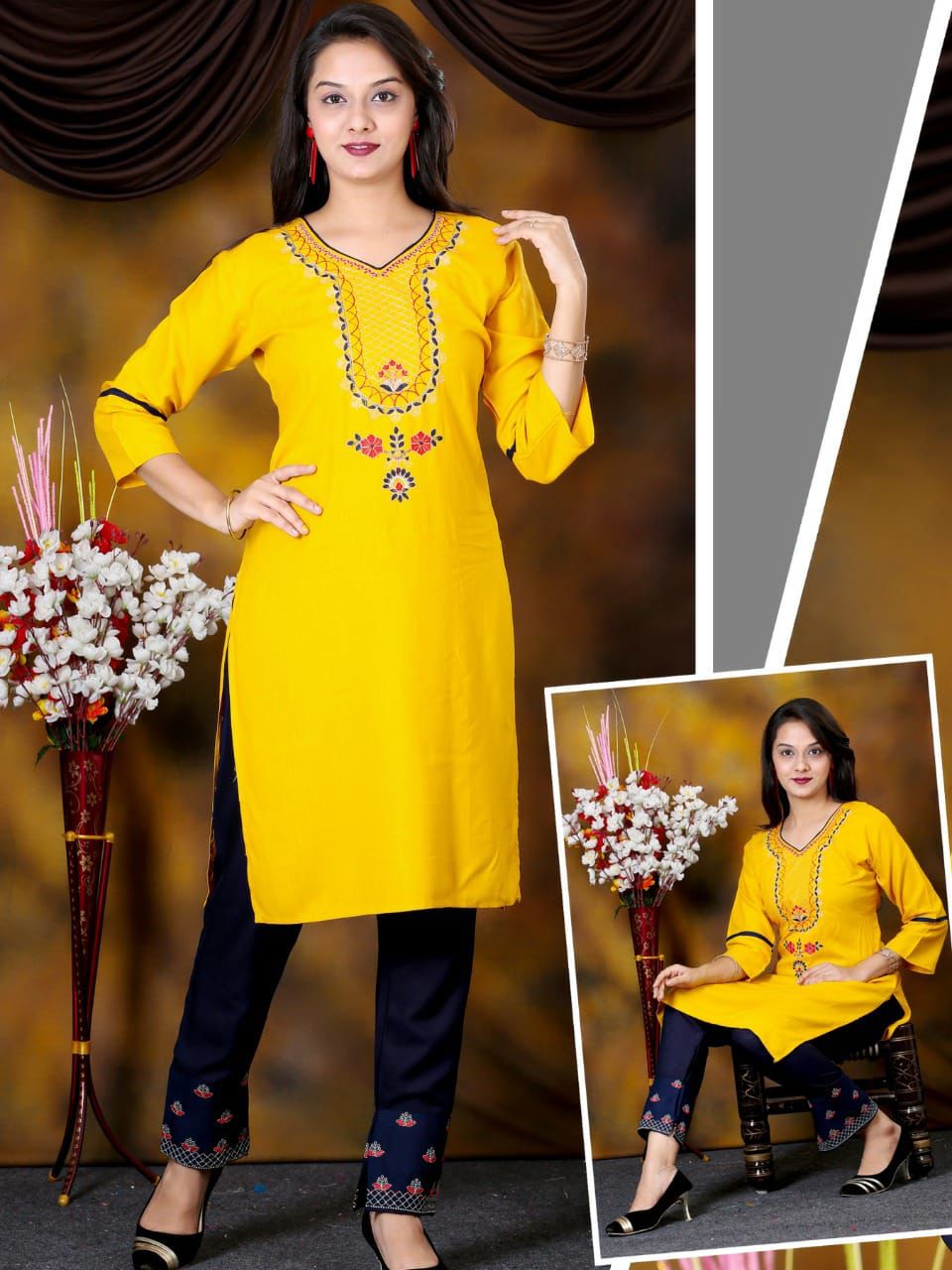 Beauty Queen Checkmate Ethnic Wear Designer Rayon Kurti With Bottom Collection